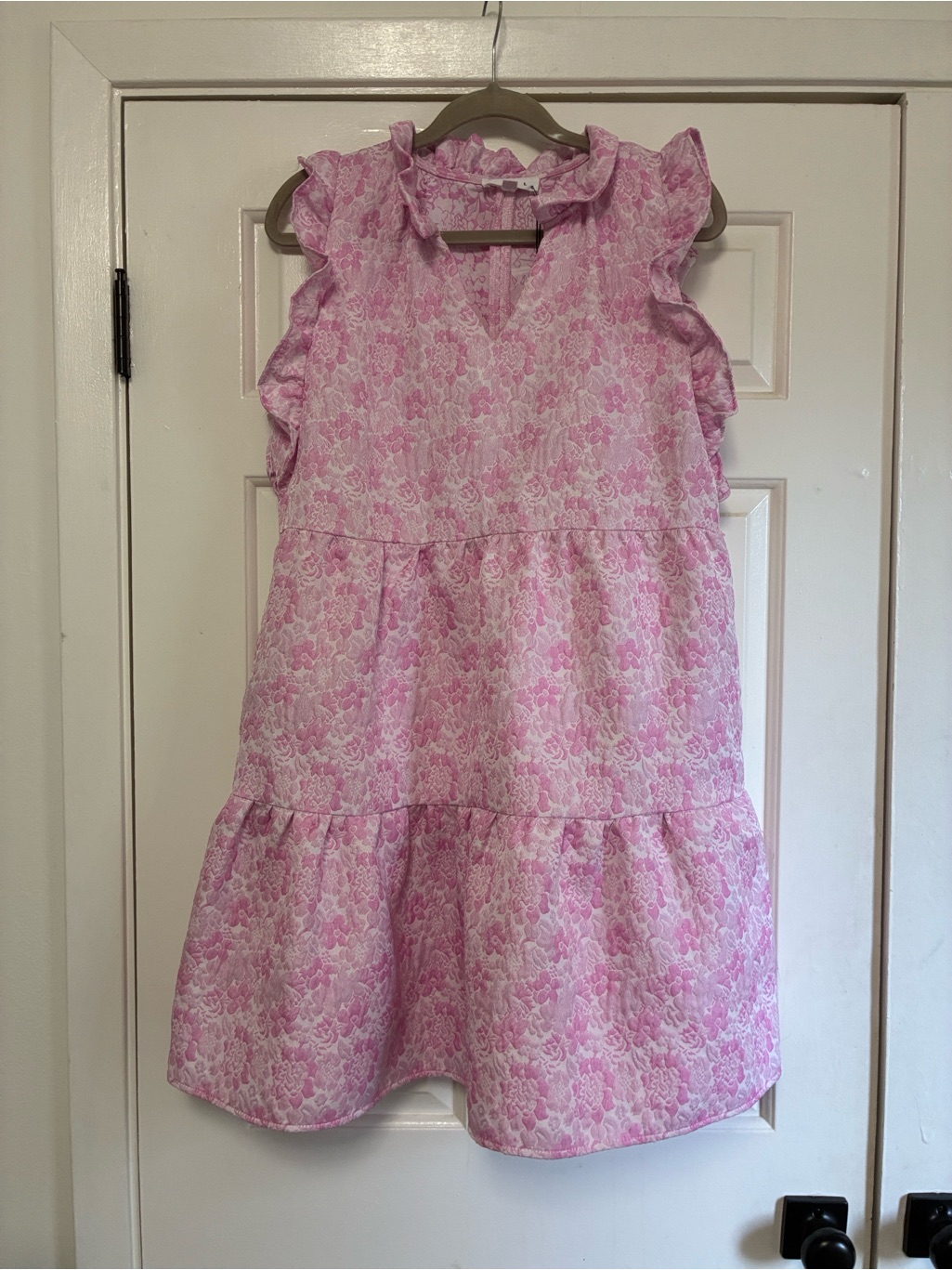 Thml Pink Floral Ruffle V-Neck Tiered Dress